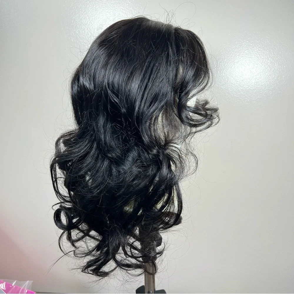 UNICE Loose Wave Human Hair Glueless Pre Cut Curtain Bang 20 Inch Wig
